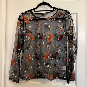 Never Worn Black Mesh/sheer floral Express Shirt - size small
